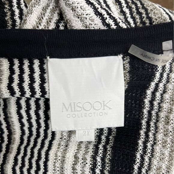 Misook Collection Black & White Striped Open Front Cardigan Tassel Trim Sz 2X - Picture 4 of 6